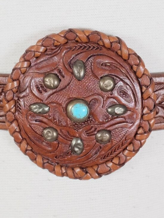 Ralph Lauren Collection Belt sz L Concho turquoise handtooled handmade leather